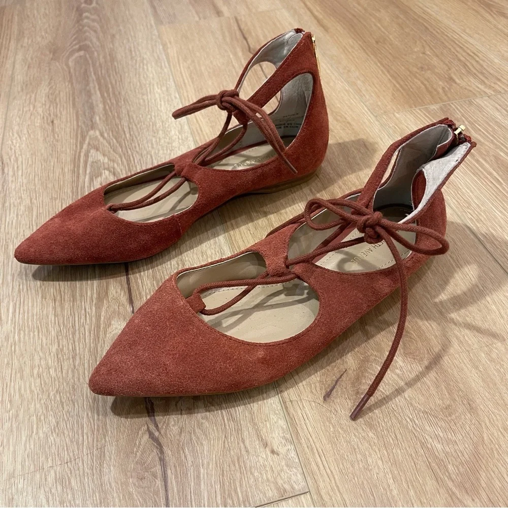 Saks Fifth Avenue Women's orange Rust Suede Lace Loafer s Flats‎ Women’s Size 7